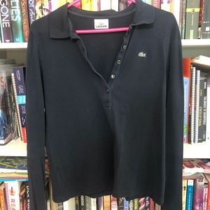 Lacoste Navy Long-Sleeve Polo Shirt Deeper V-Neck